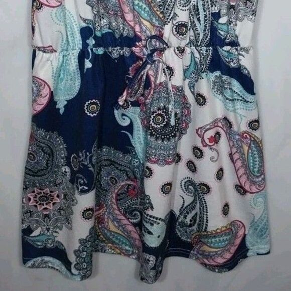 Women's Paisley Mini Sundress Sz M Drop Waist Stretch Artsy Beachy Boho Bohemian - Picture 2 of 8